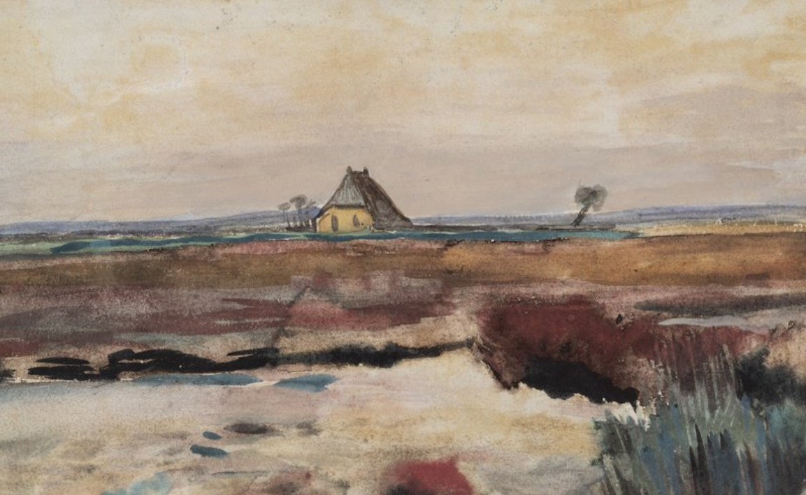Aquarel Landschap met een boerderij van Vincent van Gogh