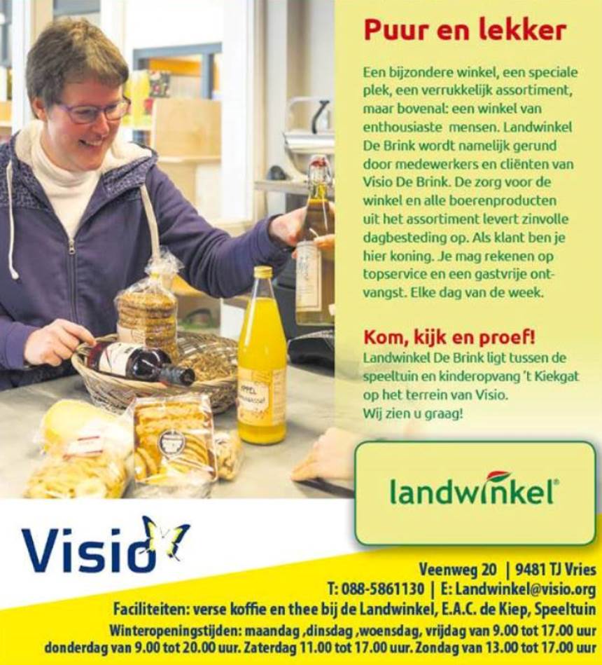 De landwinkel. Winteropeningstijden: ma, di, wo, vrij: van 09.00 tot 17.00 uur, do: van 09.00 tot 20.00 uur, zat: van 11.00 tot 17.00 uur, zon: van 13.00 tot 17.00 uur. Landwinkel