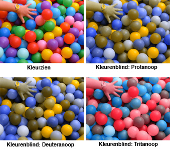 Foto van ballenbak met diverse kleuren dichromatopsie